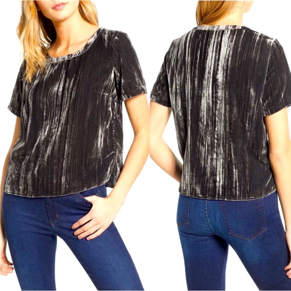 NWT Splendid velvet short sleeve shirt black M